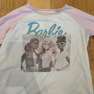 Mattel Barbie Graphic Long Sleeve Tee - Pink and White